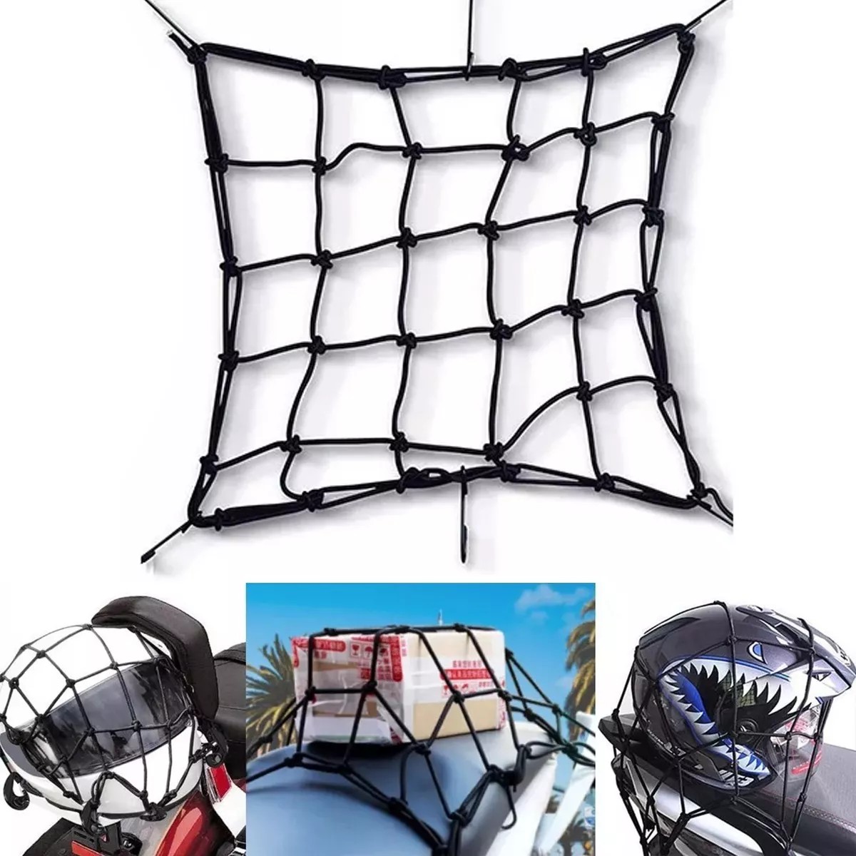 Redes Malla Moto Sujetar Casco Portabulto Cuerda Gancho 4pcs. image number null