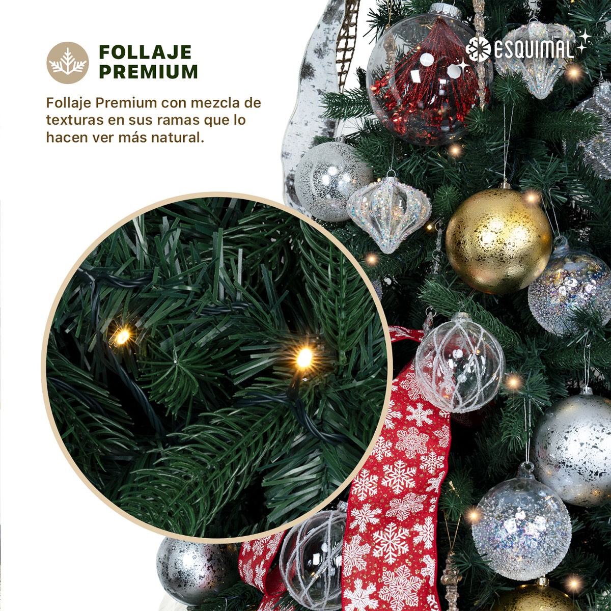 &Aacute;rbol de Navidad con Luz Led Pino Navide&ntilde;o 2.2m 1334 Ramas Preiluminado - Verde Oscuro para ESQUIMAL image number null