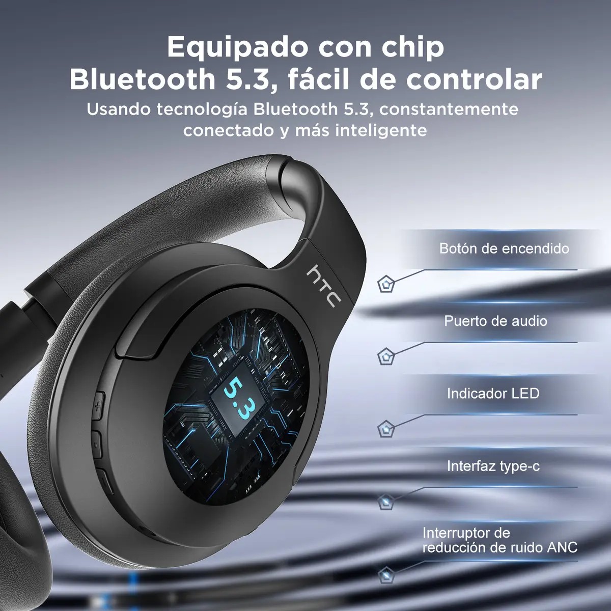 Aud&iacute;fonos Bluetooth5.3 Gamer Inal&aacute;mbricos Diadema Over Ear ANC+ENC image number null