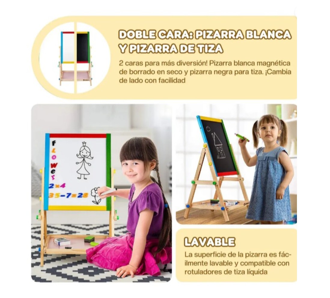 Pizarra Infantil de Doble Cara y Ajustable de Madera Modelo Multicolor image number null