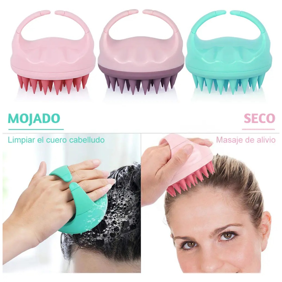 Cepillos Para Ducha Cabello Masajeador De Cuero Cabelludo 3 Piezas Color:Rosa image number null