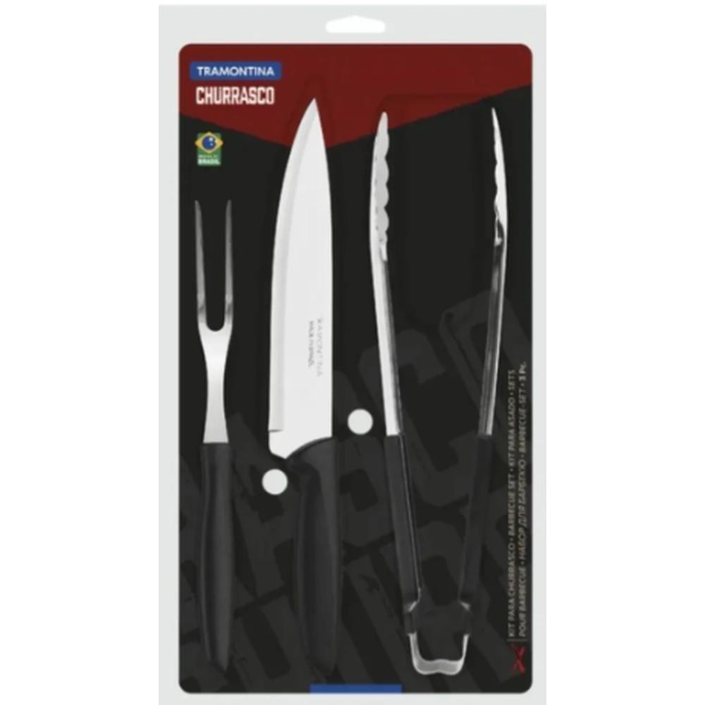 Juego Asado Tramontina 3pzs Acero Inox Negro image number null