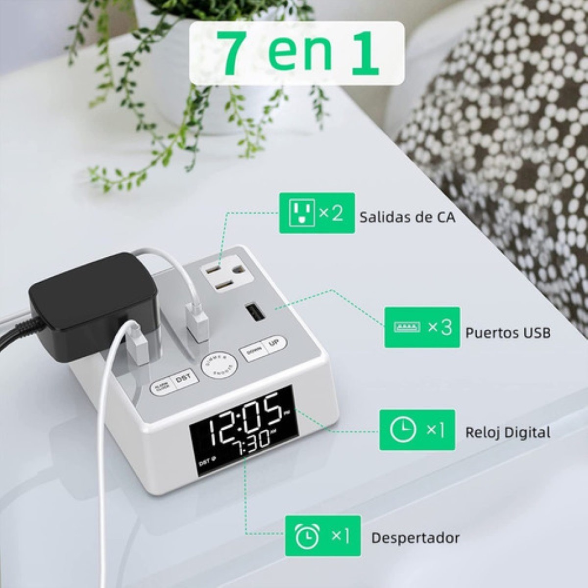 Cargador De Reloj Despertador Digital Estaci&oacute;n De Carga Blanco image number null