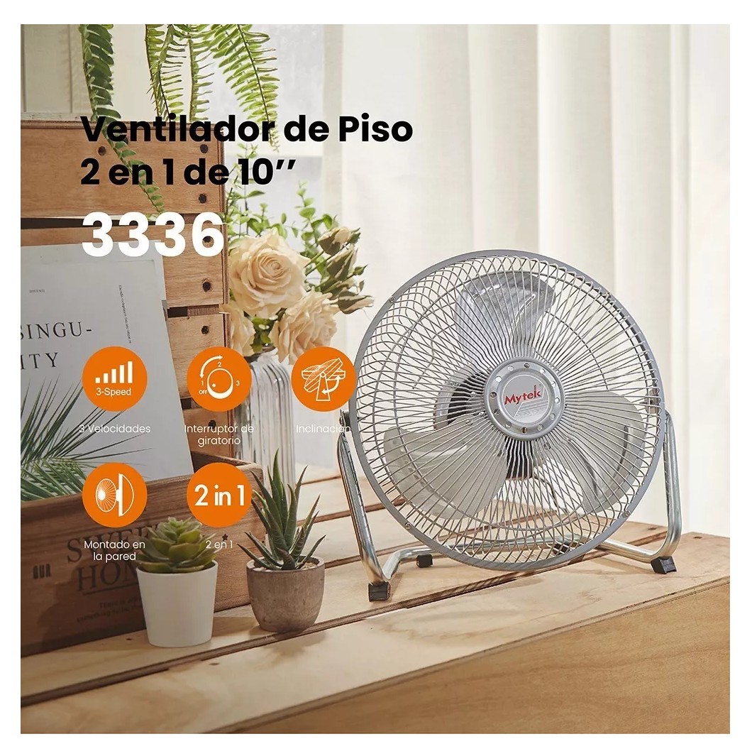 Ventilador De Piso 10 a 3 Velocidades Mytek Plateado image number null