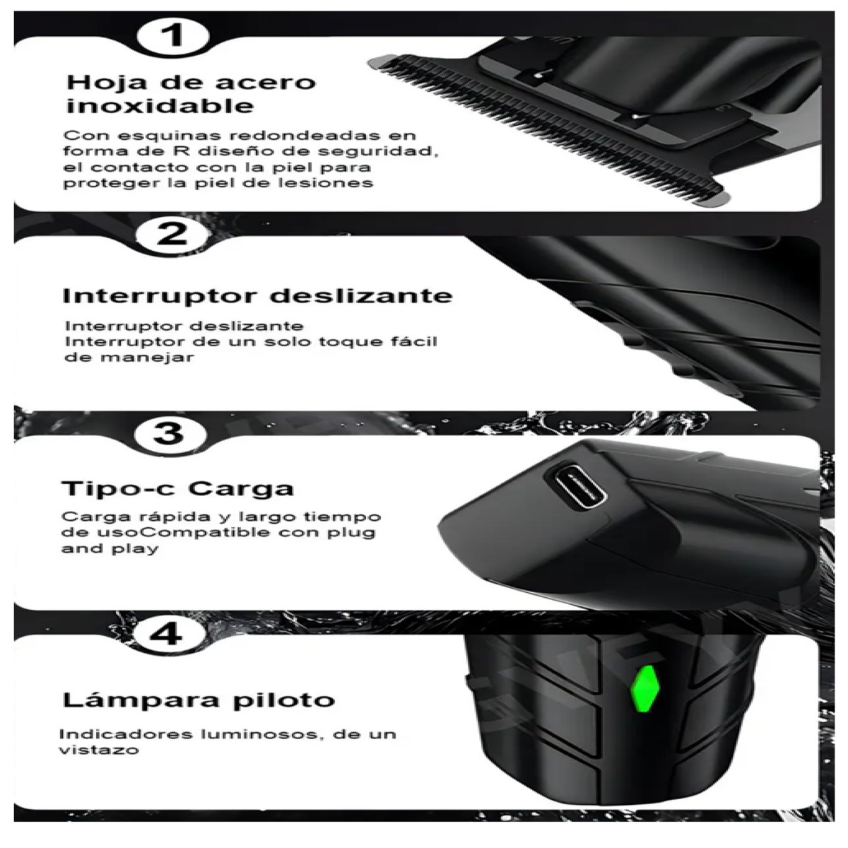 M&aacute;quina Para Cortar Cabello Profesional 34 Piezas Negro image number null