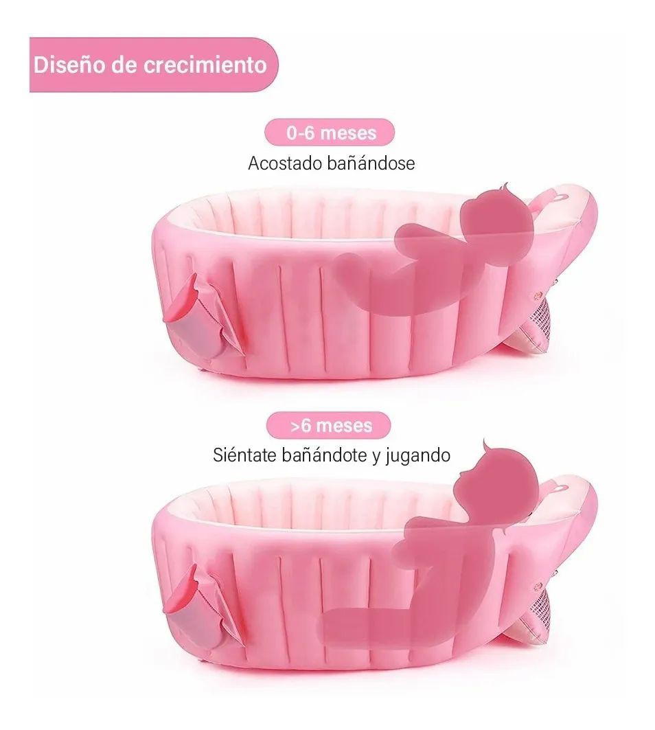 Ba&ntilde;era Bebe Plegable Con Bomba para Inflar Rosa image number null