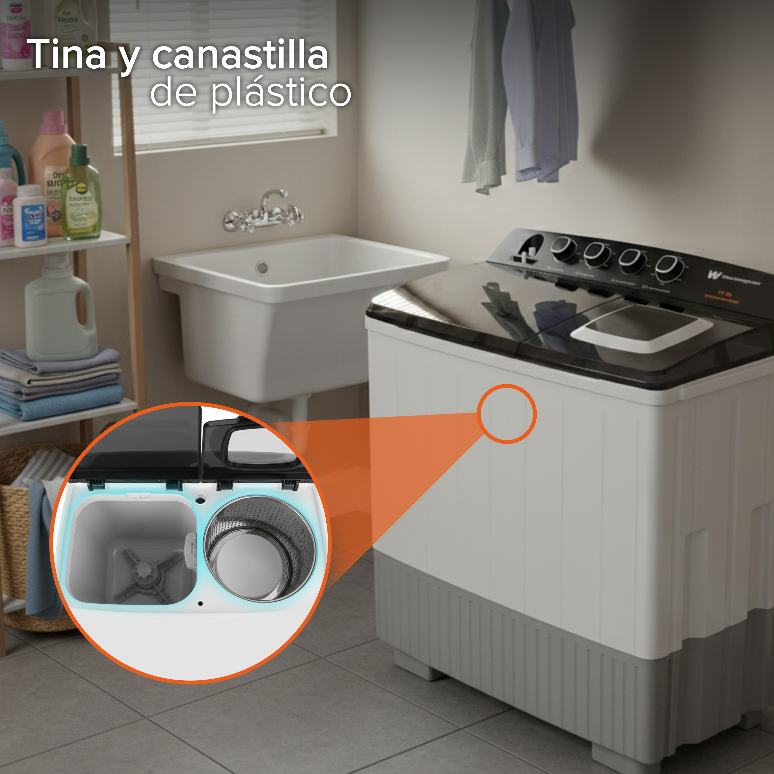 Lavadora doble tina | 19 kg White Westinghouse 4 niveles de agua 4 perillas de control Bajo consumo de energ&iacute;a image number null