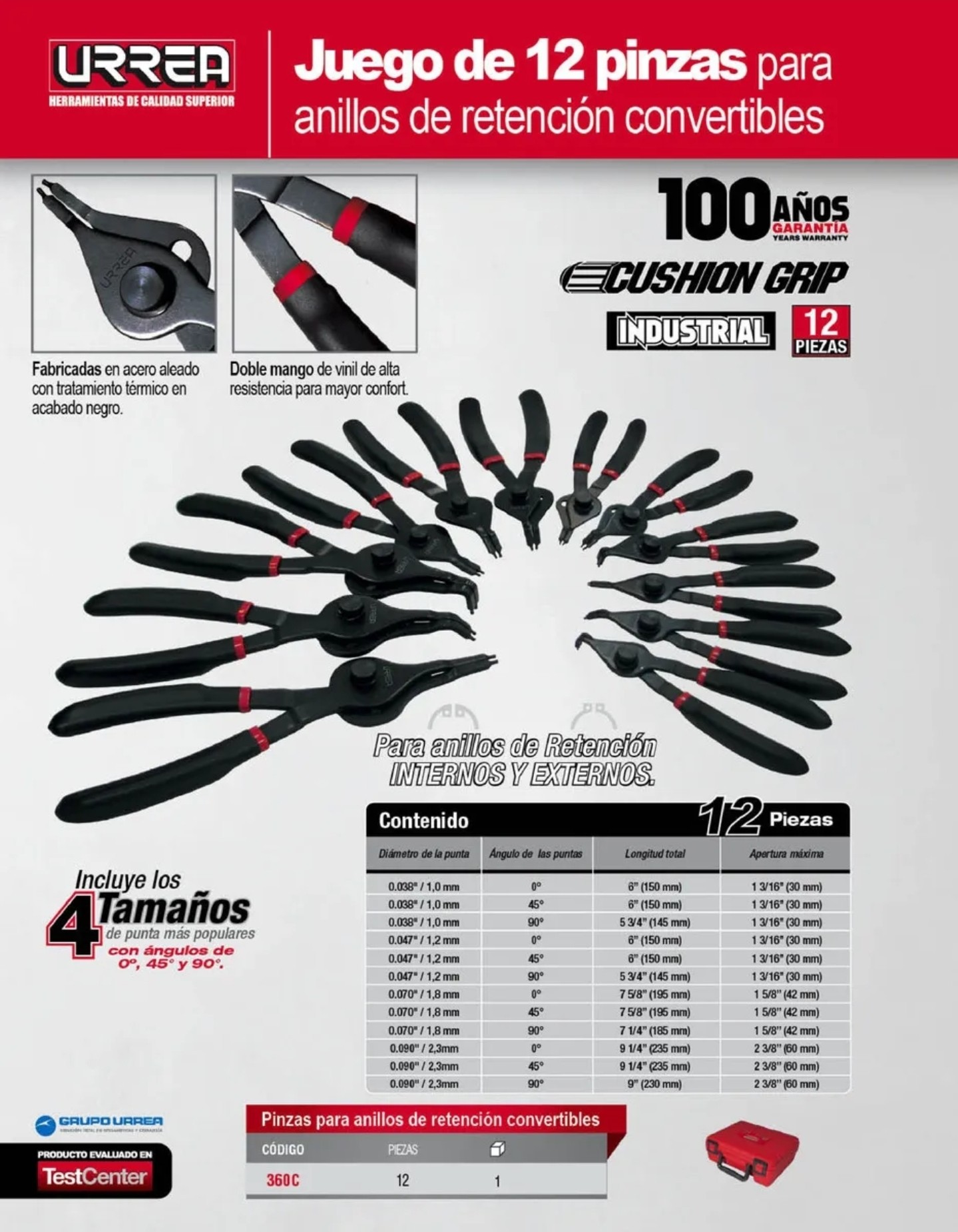 URREA Juego de 12 Pinzas para Anillos de Retenci&oacute;n Convertibles image number null