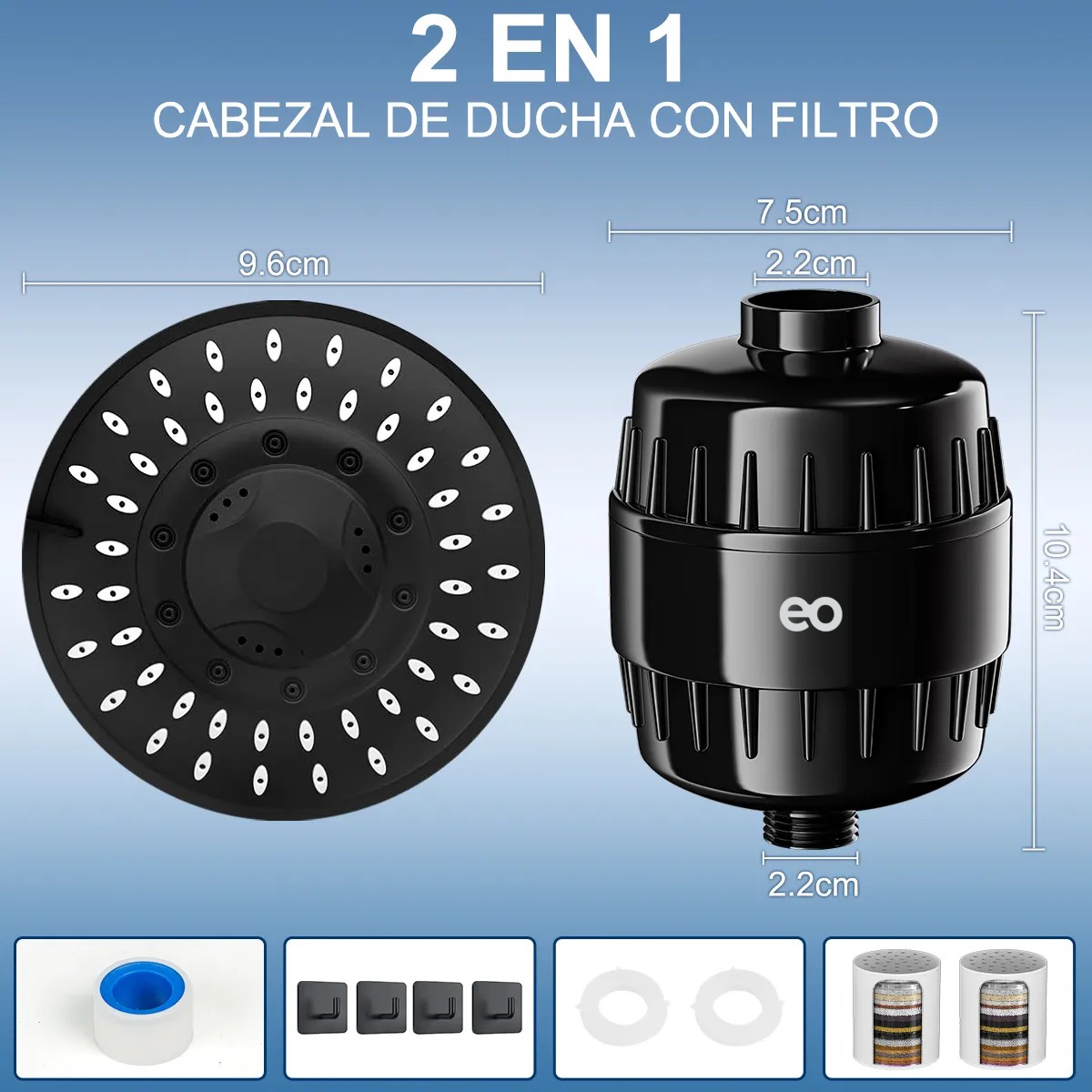 Cabezal De Ducha Led Ducha De Mano Con 2 Filtros Alta Presion 5 Modos image number null