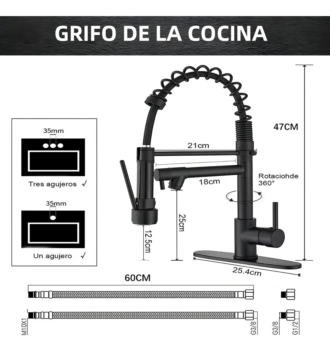 "Grifo Monomando Fregadero Llave Mezcladora Tarja Cocina negro " image number null