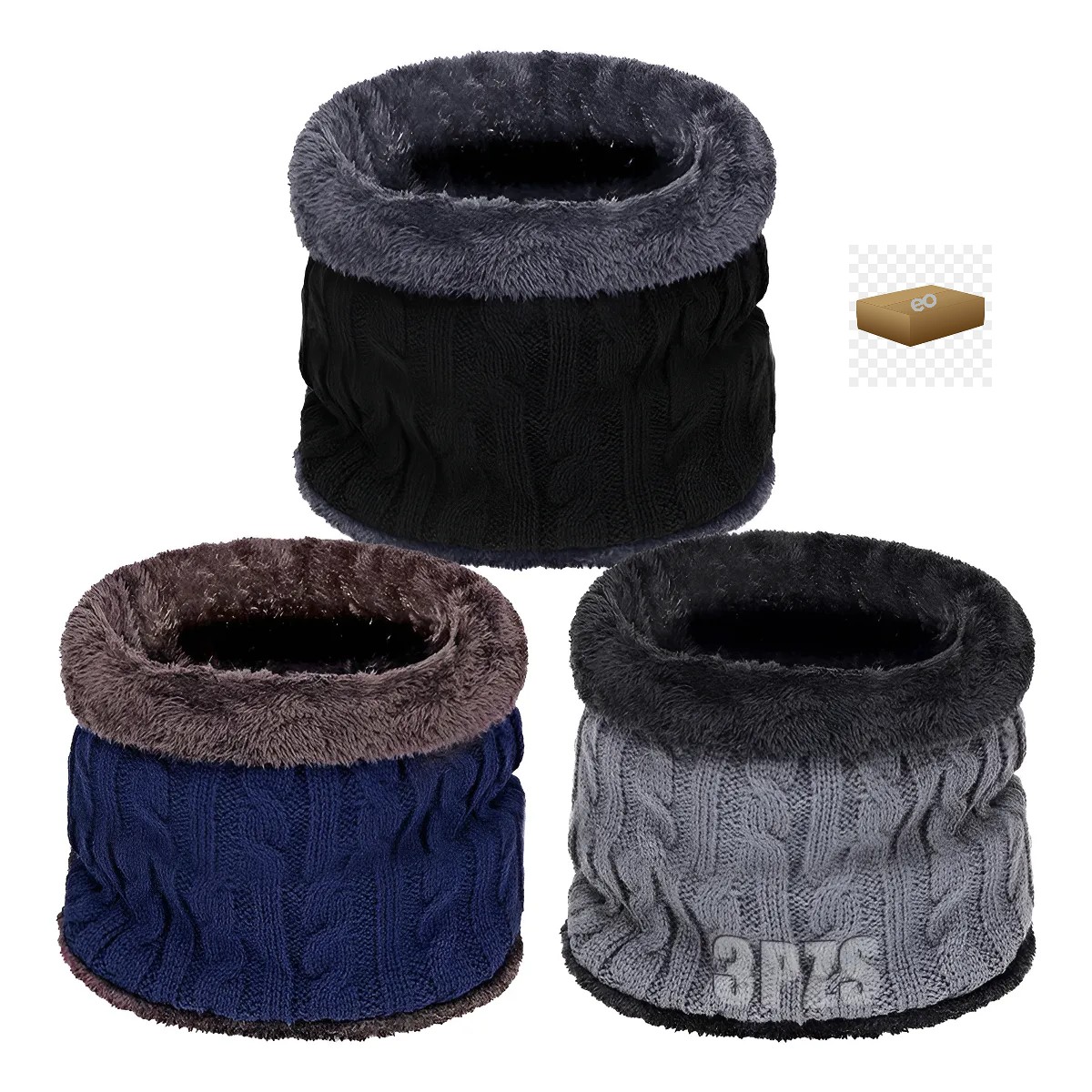 Bufanda Hombre 3 Piezas,Bufandas T&eacute;rmicas de Invierno Negro + Gris + Azul image number null