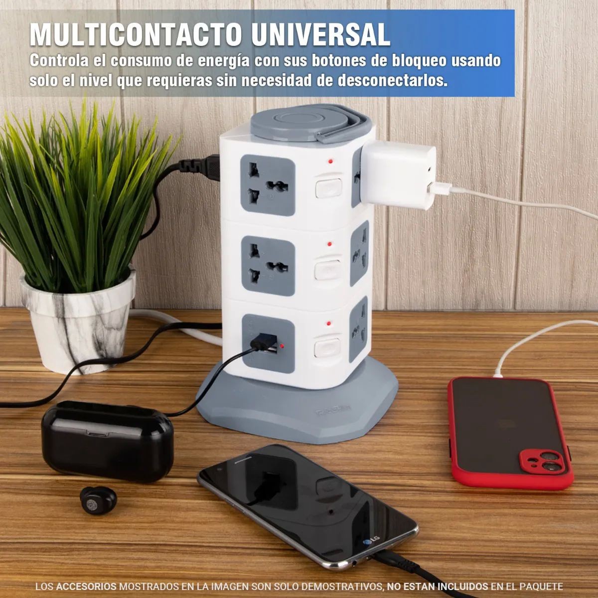Multicontacto En Torre Regleta 11 Puertos Universal Y 2 Usb image number null
