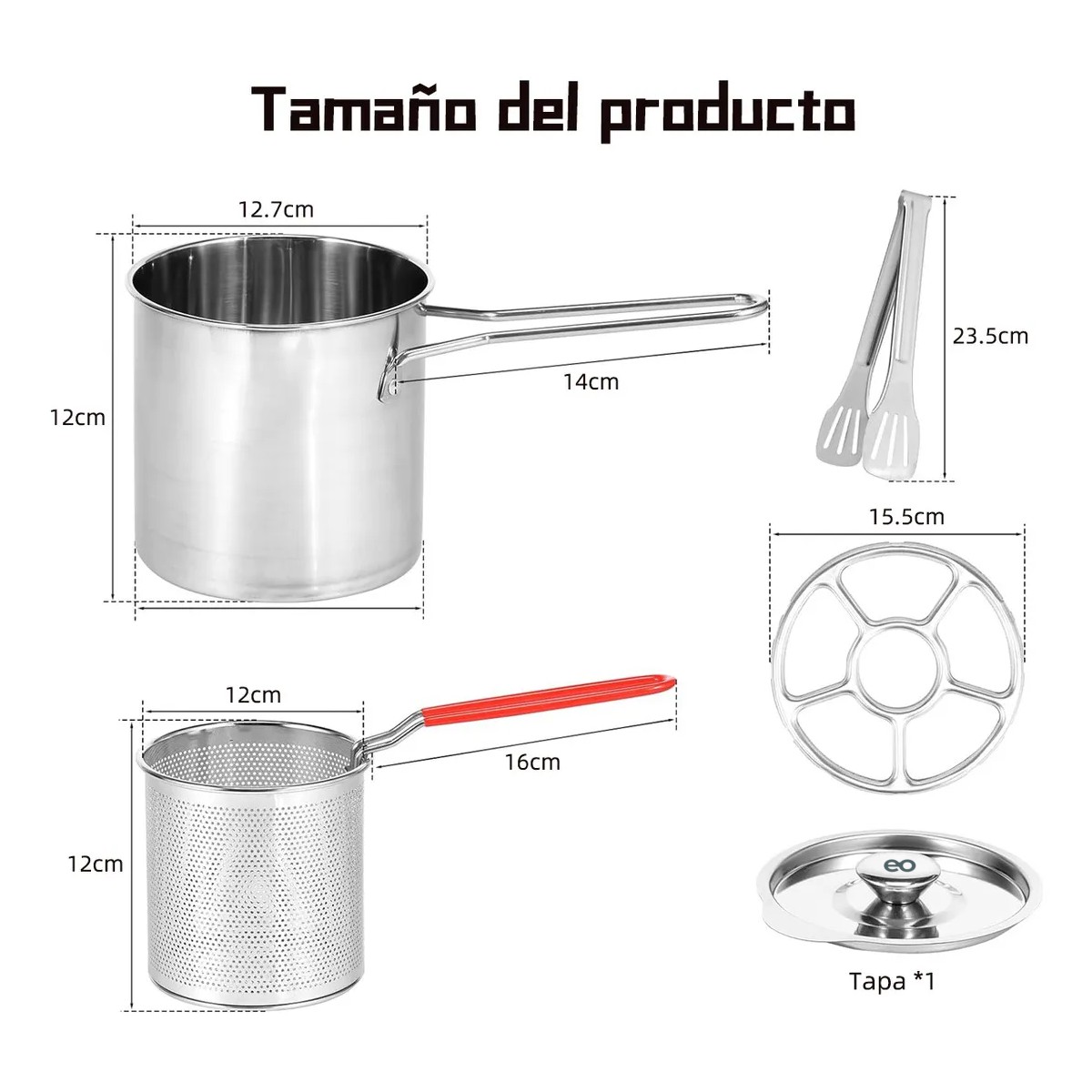 1.2l Mini Freidora De Acero Inoxidable 304 Con Tapa/clip/rejilla image number null