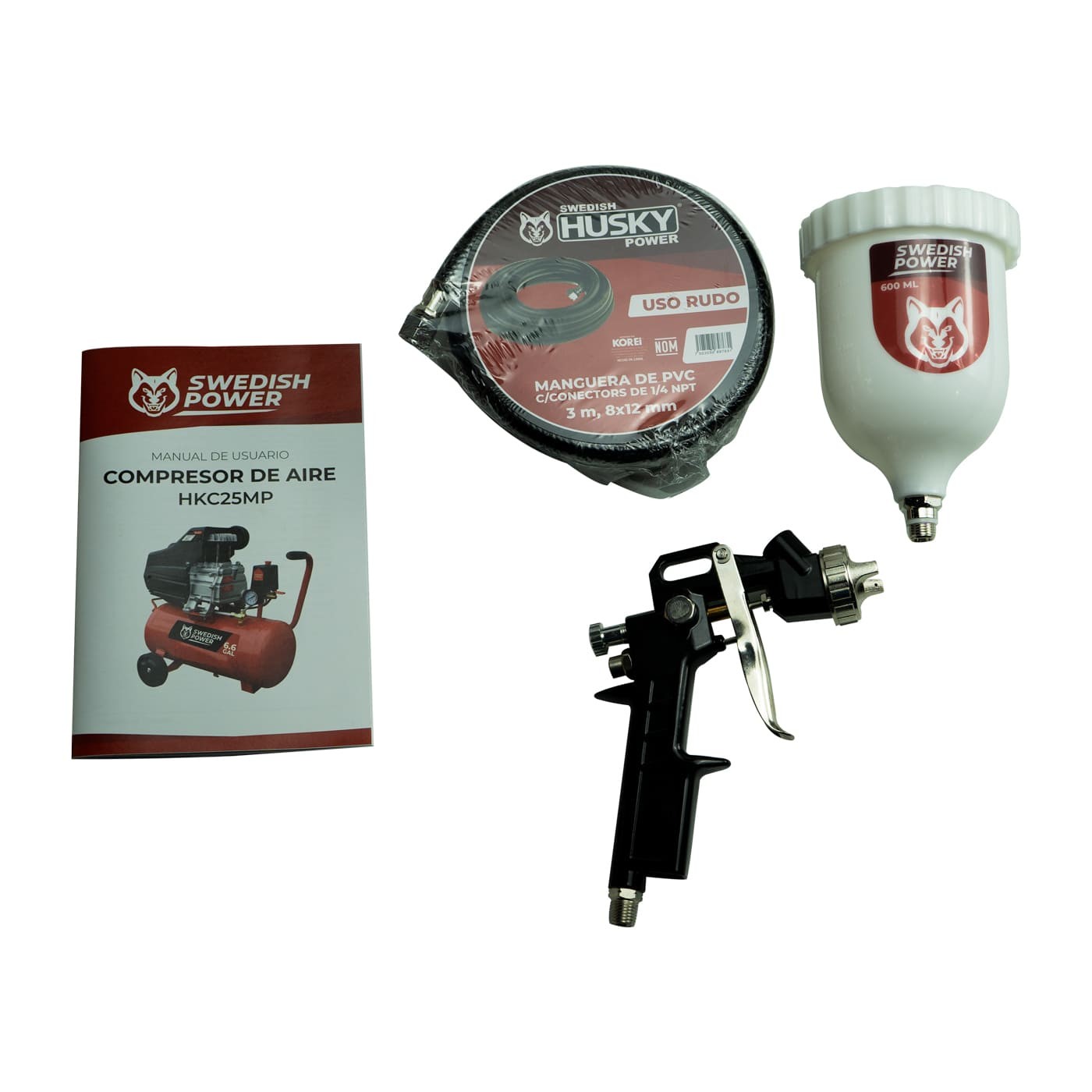 COMPRESOR DE AIRE ELECTRICO SWEDISH HUSKY POWER 25 LITROS 2.5 HP C/MANGUERA Y PISTOLA - HKC25MP image number null