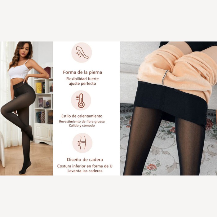 Pantimedias Termicas Afelpadas para Mujer Set de 2 PCS, Mallas T&eacute;rmicas Afelpadas Transl&uacute;cidas Efecto Transparente 220g. image number null