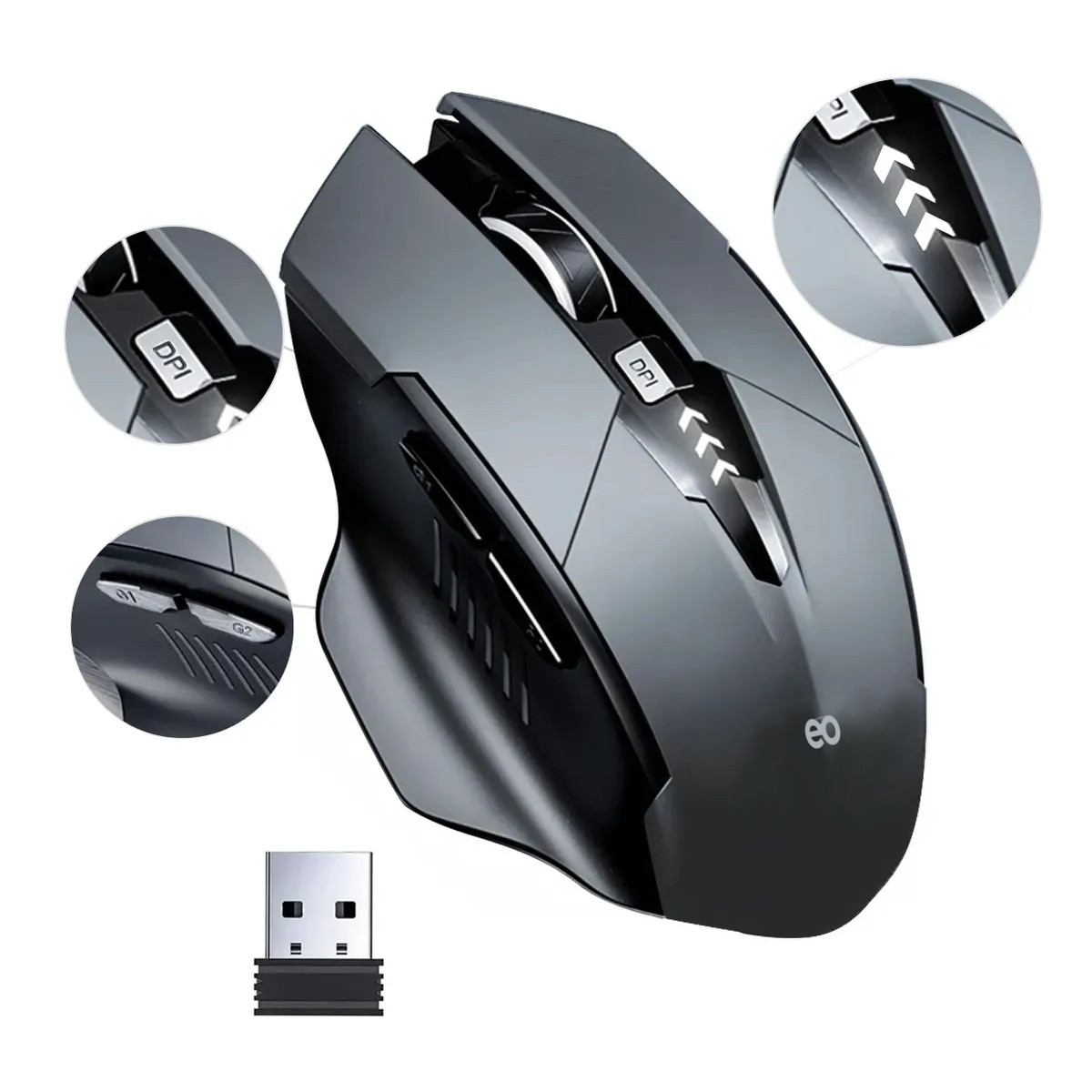 Mouse Inal&aacute;mbrico Bluetooth/2.4g 3Modos Recargable Gamer Gris image number null