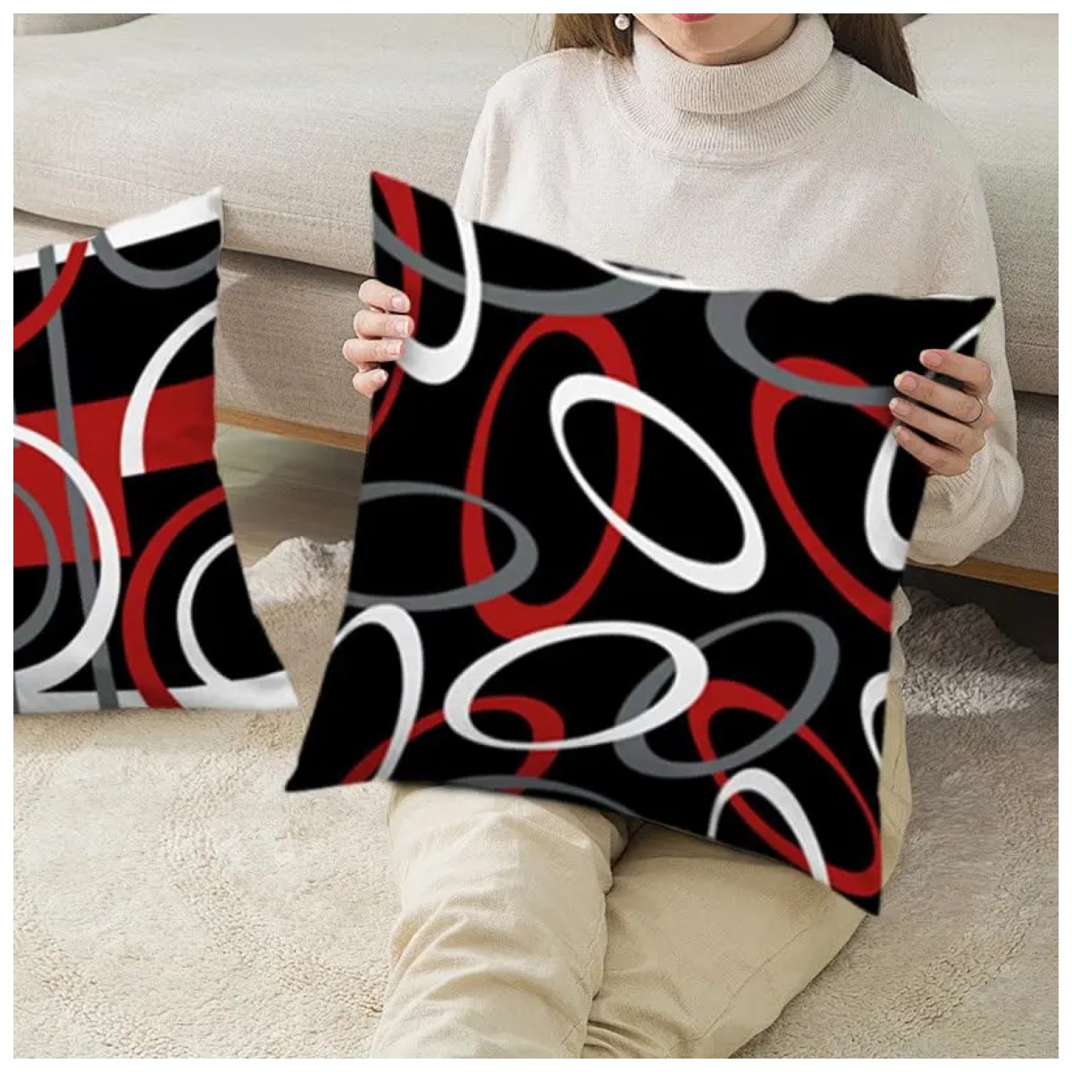 Fundas Para Cojines Lino Decoraci&oacute;n Del Sal&oacute;n 45x45cm 4 piezas Negro y rojo image number null