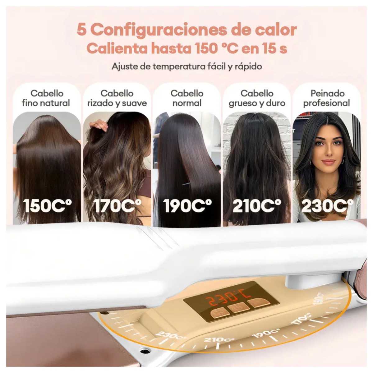 Plancha de Cabello Cer&aacute;mica I&oacute;nica Para Pelo H&uacute;medo y Seco Color Blanco image number null