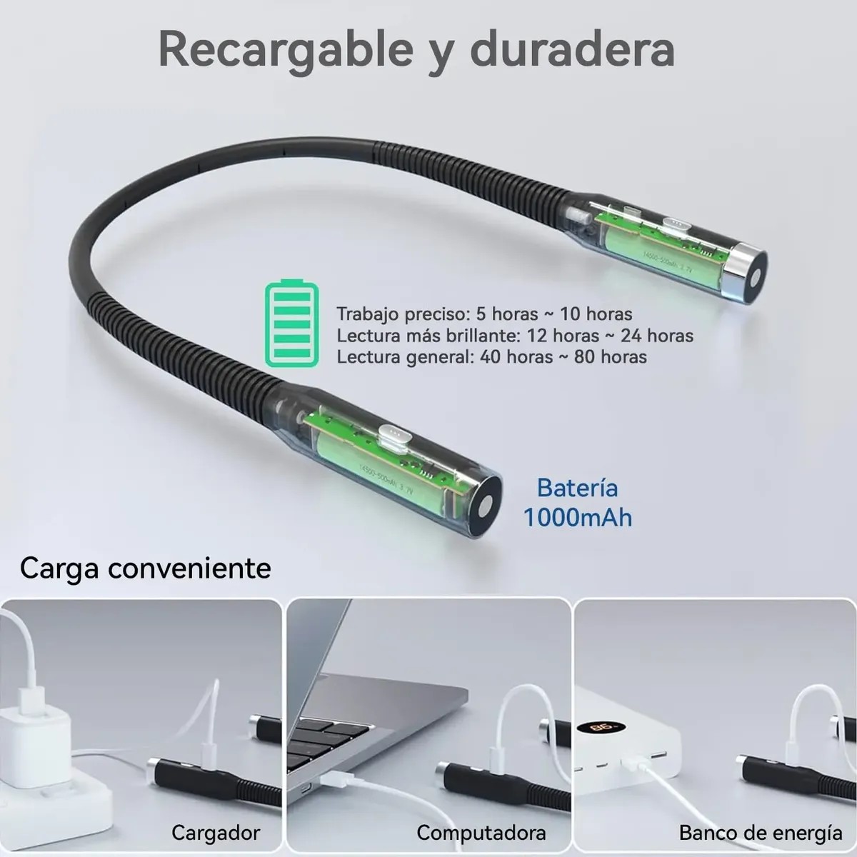 Luz De Lectura Led Con Brillo Ajustable Negro image number null
