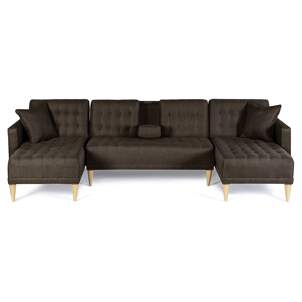 Sala Modular Doble Chaise Makora Travis con Memory Foam, Color Chocolate Lino, Respaldo Reclinable de 3 Posiciones image number null