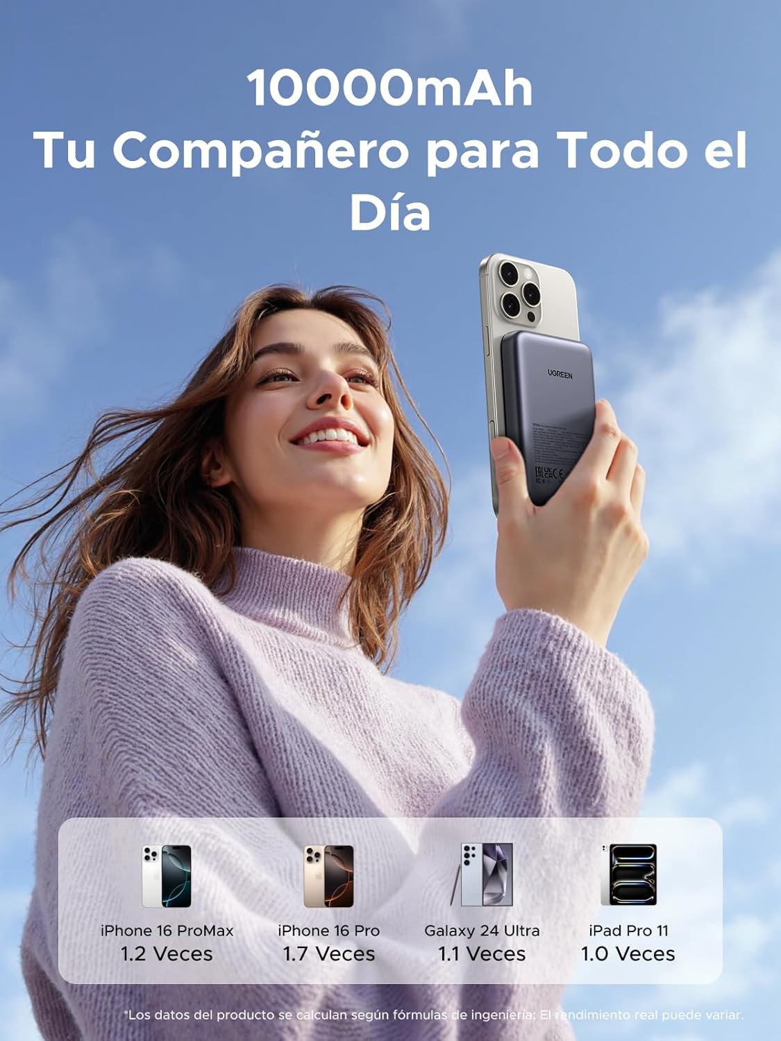 Power Bank Magn&eacute;tico 10000mAh PD 20W, Carga R&aacute;pida USB-C Inal&aacute;mbrica para iPhone y Android image number null