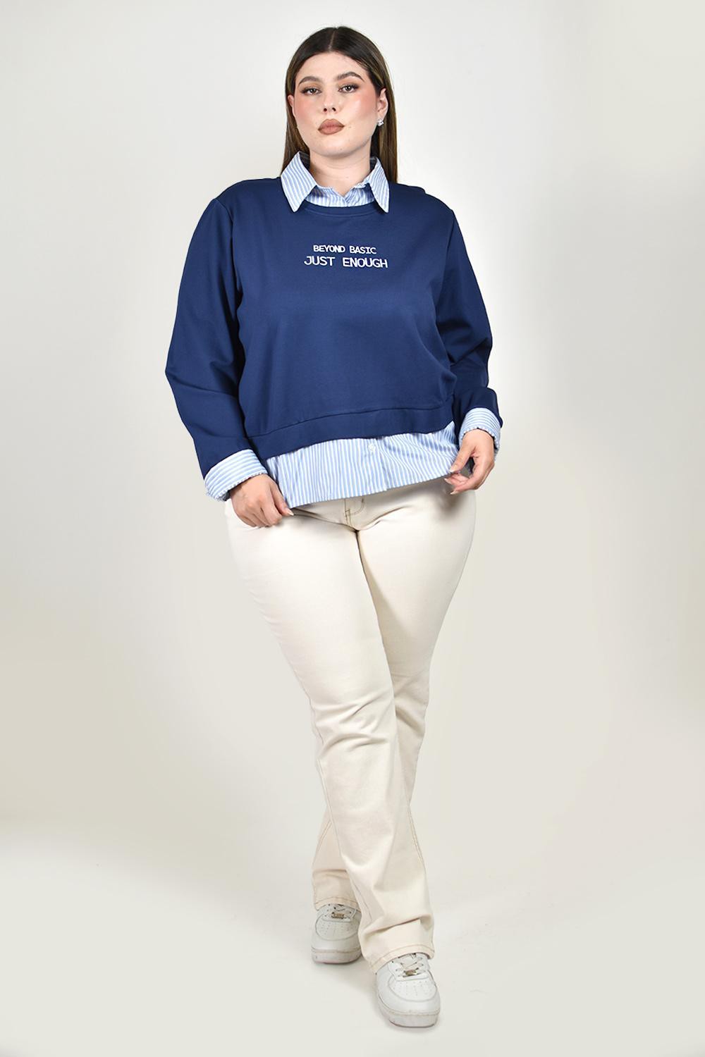 Sudadera combinada con bordado Roman Fashion /Tallas Extras, 5131 (Azul marino) image number null