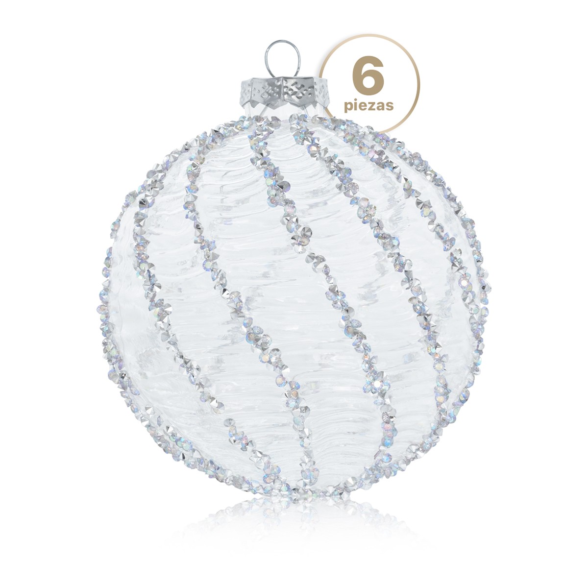 Set con 6 Esferas de Cristal Decoraci&oacute;n Navide&ntilde;a 10 cm para &Aacute;rbol de Navidad (Escarcha) ESQUIMAL image number null