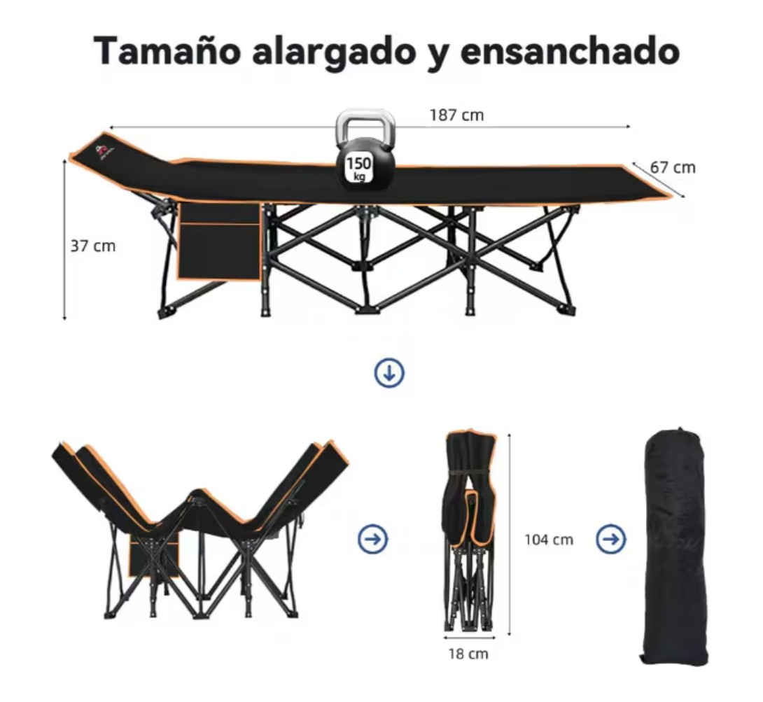 Catre Plegable Port&aacute;til: Ligero Con Colch&oacute;n Y Bolsa Modelo Negro image number null