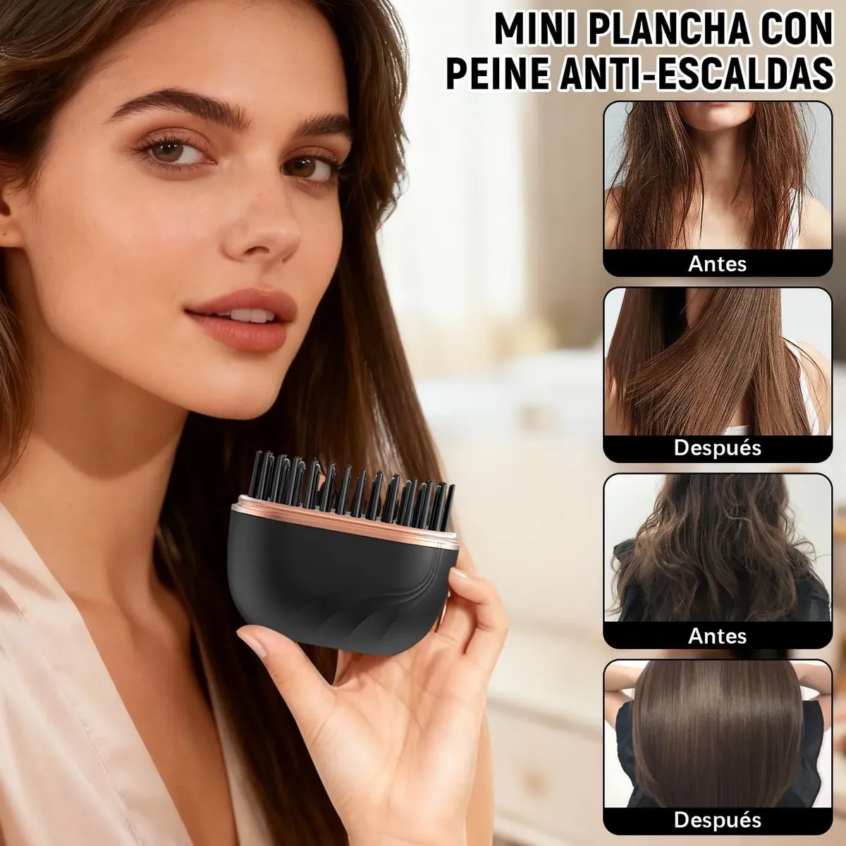 Peine Alisador Inal&aacute;mbrico Port&aacute;til 160 A 230 &deg;c Negro image number null