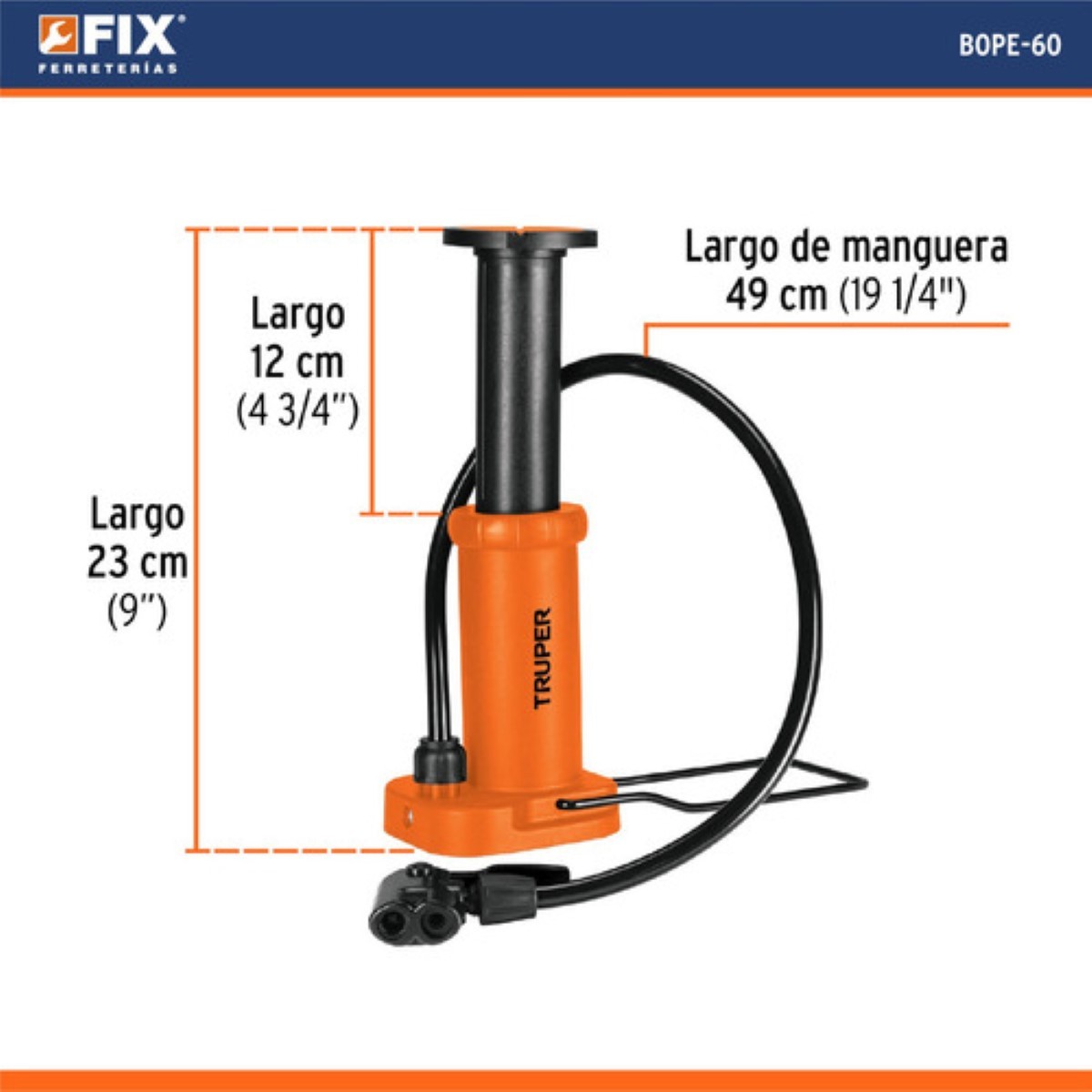 Bomba Para Inflar Balones Llantas De Pedal C/valvulas Naranja image number null