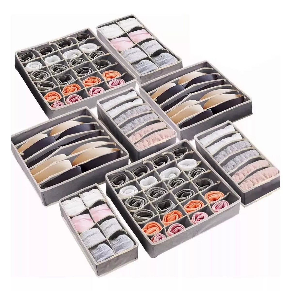 8 Organizador De Ropa Interior Plegable Para Cajones Cajas Gris image number null