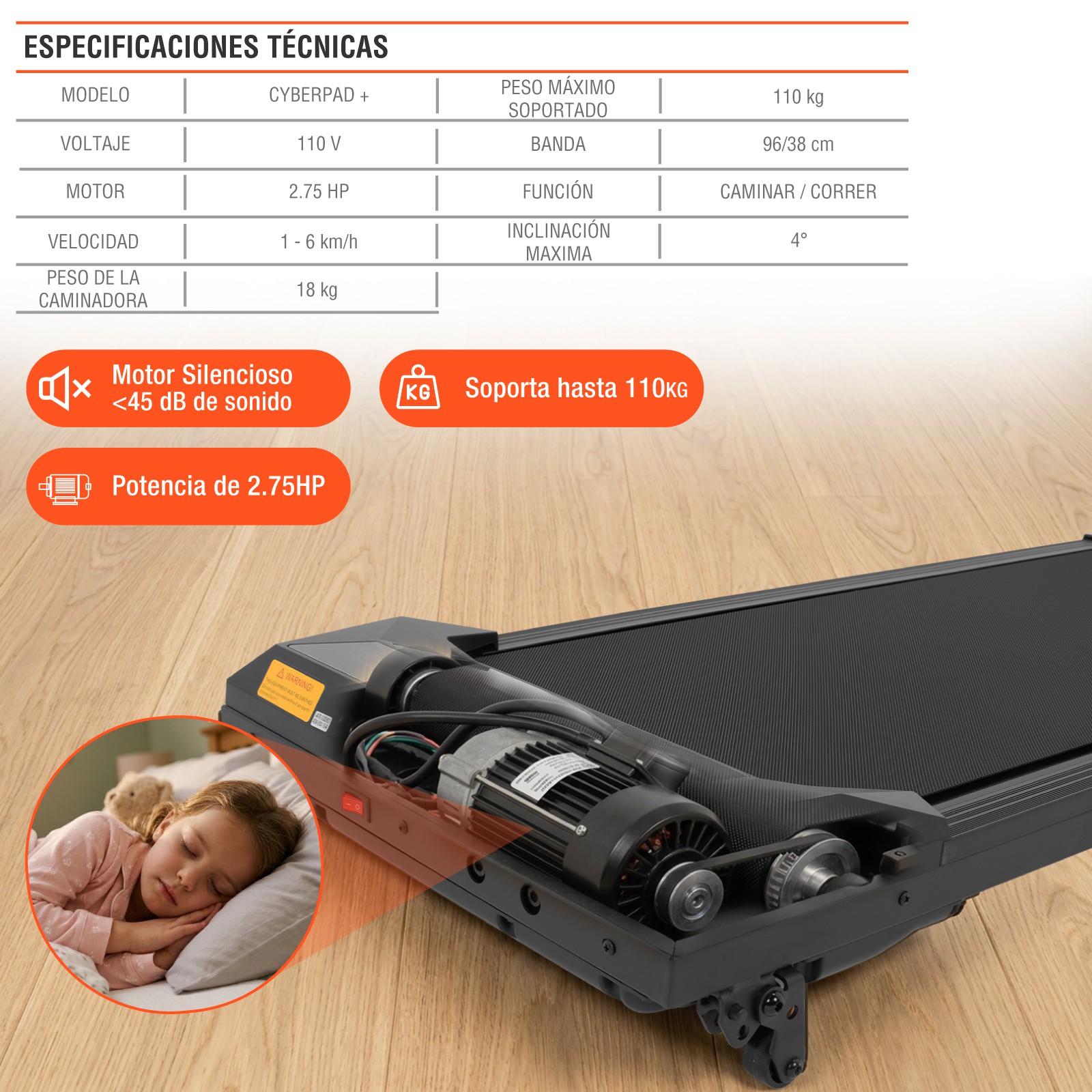 Caminadora El&eacute;ctrica Altera CYBERPAD+ Compacta, Silenciosa y con Bluetooth para Casa u Oficina image number null