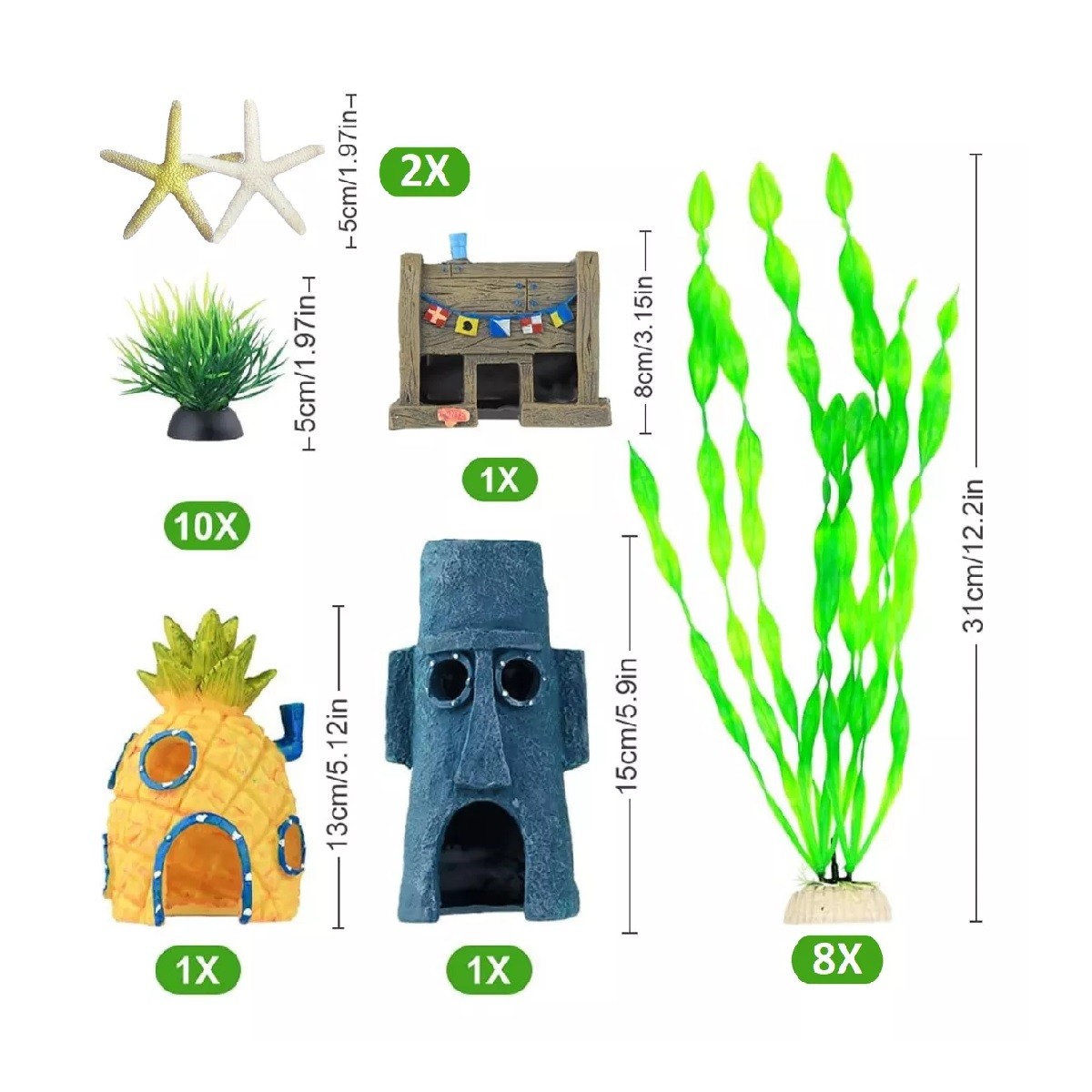 Kit 23 Pcs Plantas Artificiales Decorativas Acuario Pecera image number null