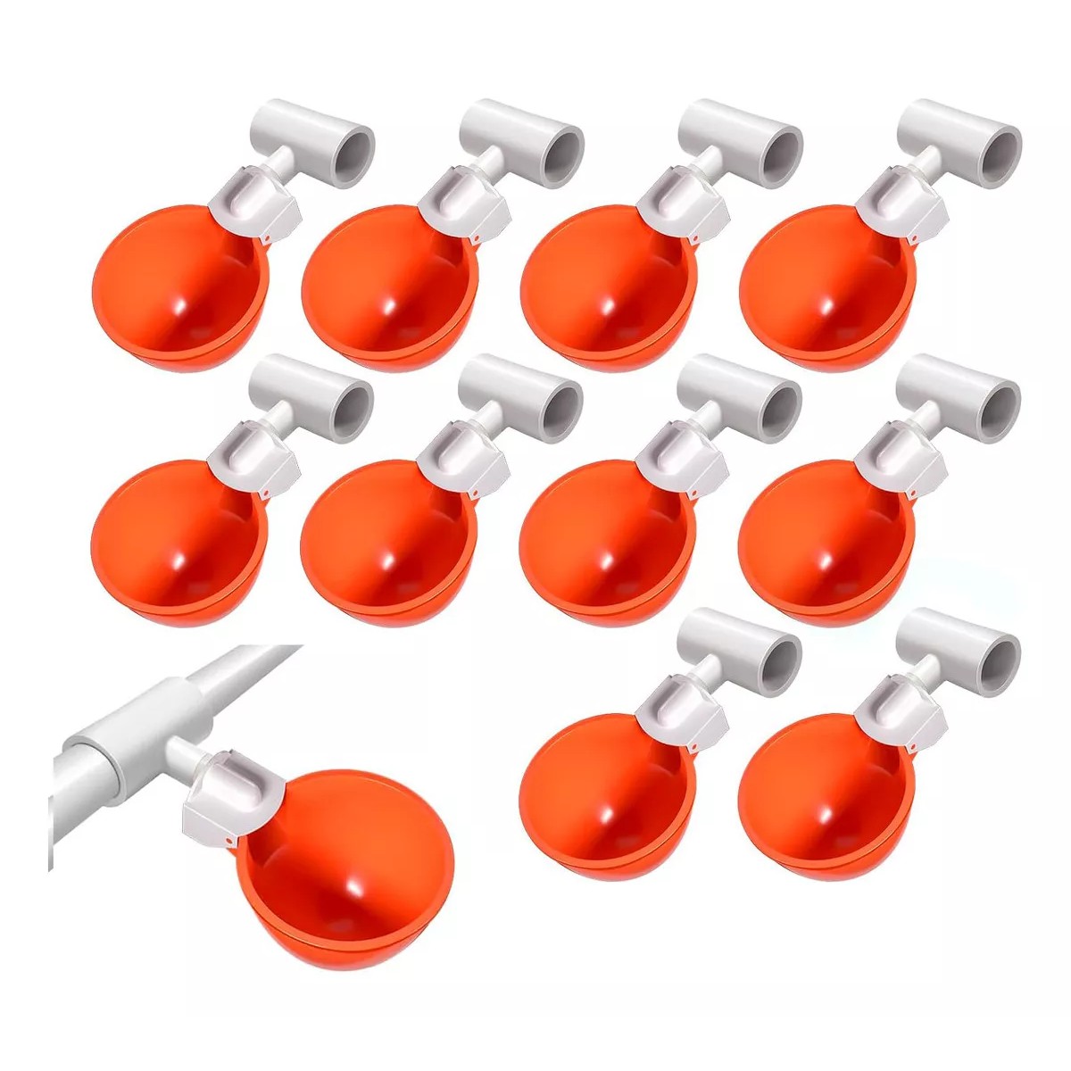 Bebedero Autom&aacute;tico Para Pollos Gallo Codorniz, Pvc De 1/2 Color Naranja 10Pcs image number null