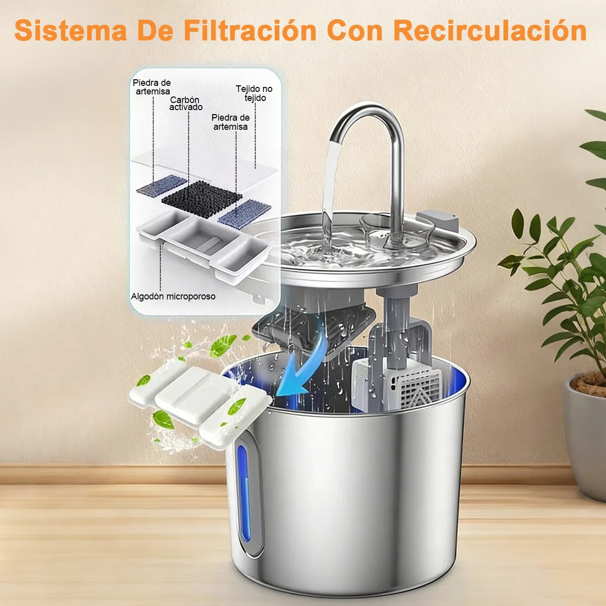 Fuente de Agua Autom&aacute;tica para Gatos de Acero Inoxidable image number null