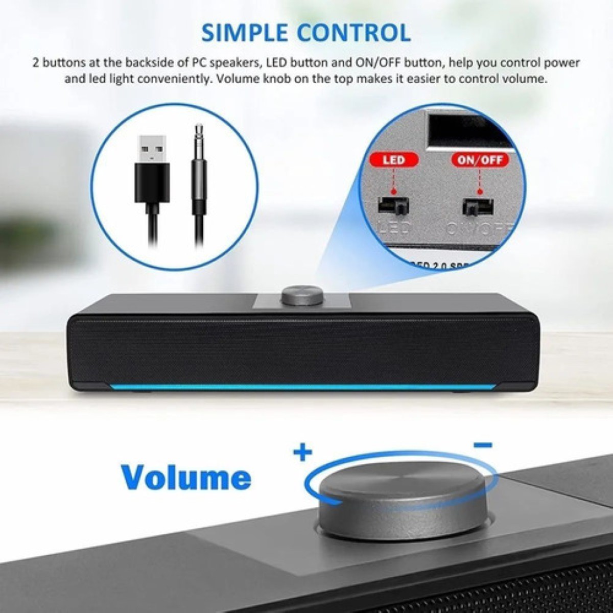 Barra Sonido Con Cable Usb Bluetooth 5.0 Bocinas Negro image number null