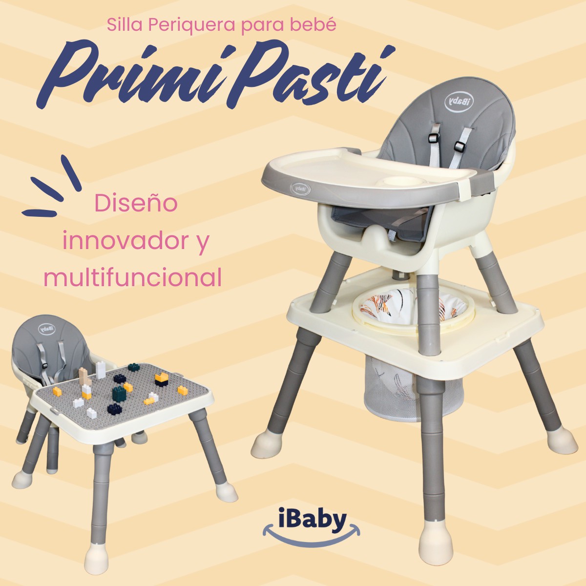 Silla alta periquera 7 en 1 con mesa y charola para bloques primi pasti ibaby image number null