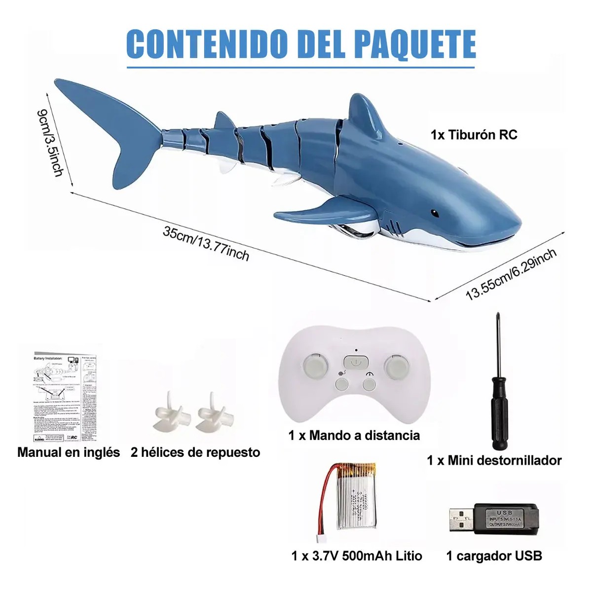 Juguete De Estanque Control Remoto Tiburones Color:Azul image number null