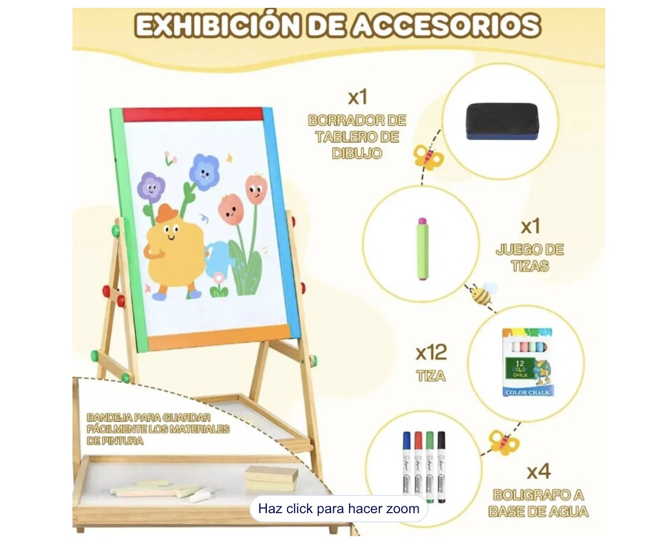 Pizarra Infantil de Doble Cara y Ajustable de Madera Modelo Multicolor image number null