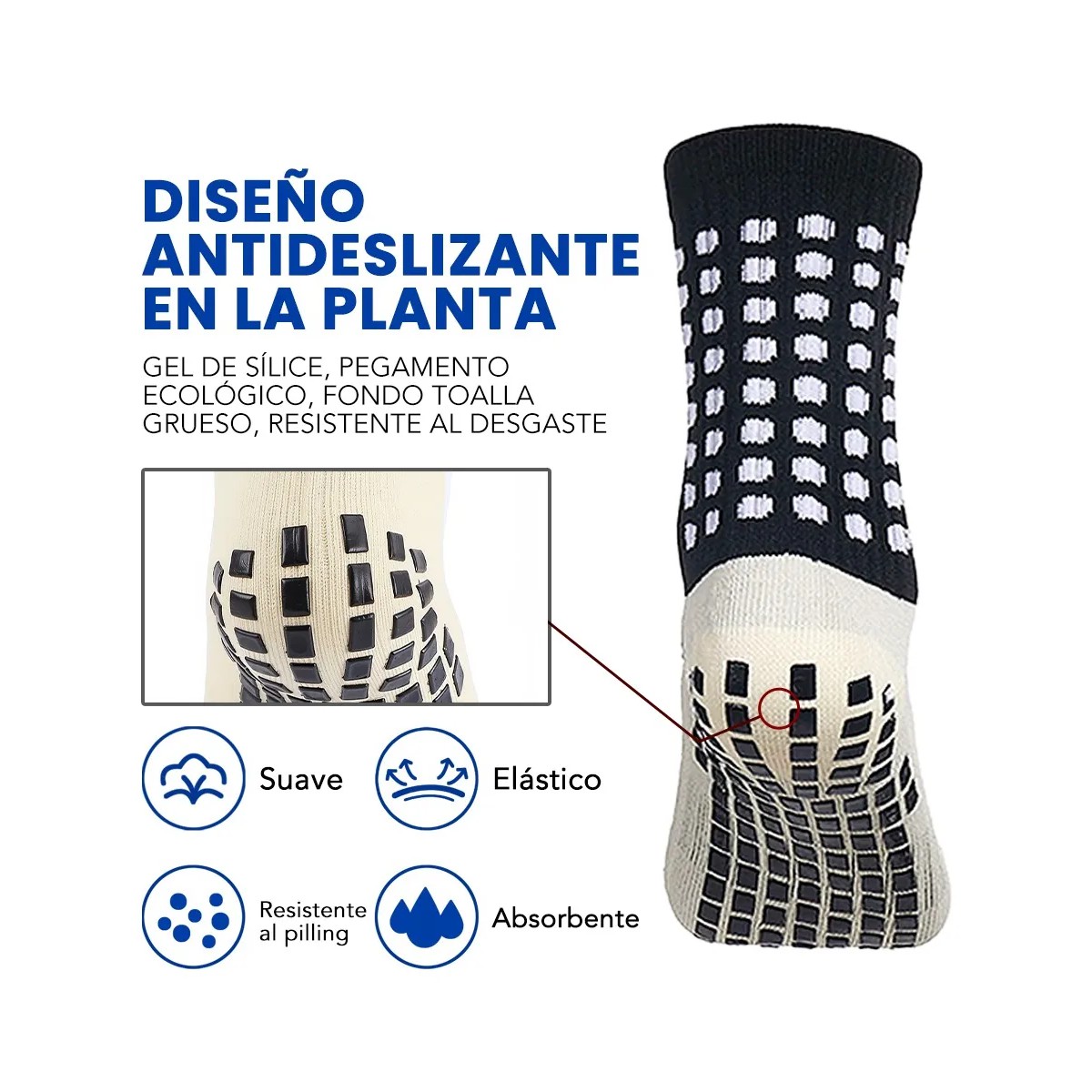 Kit 14 Pares Calcetines Futbol Medias Antideslizantes 5 negro - 5 blanco - 4 azul image number null