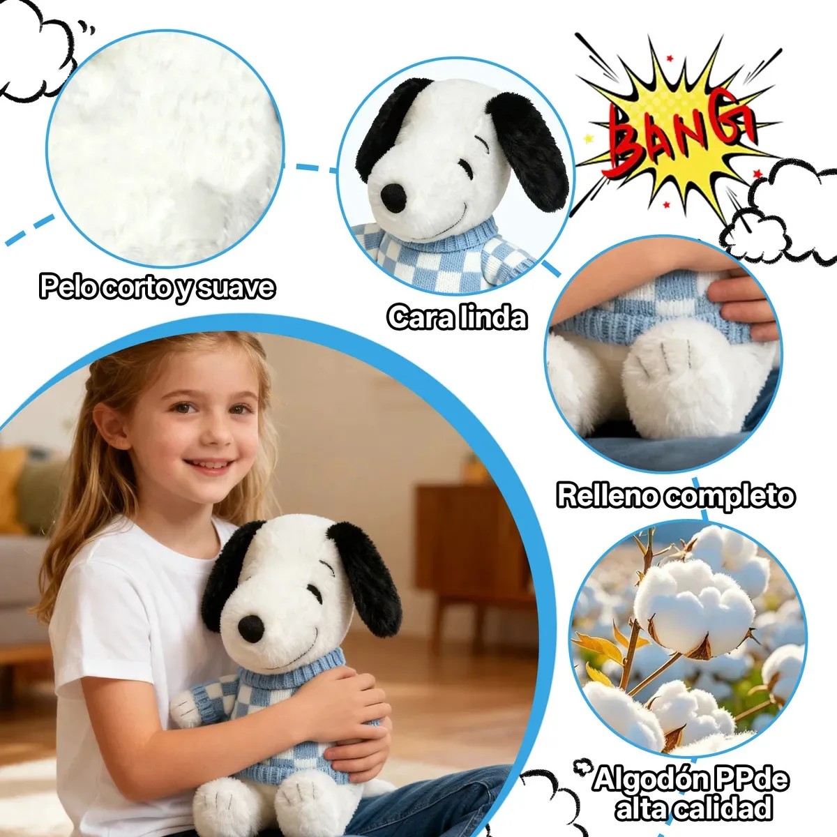 Peluche Snoopy con Su&eacute;ter Azul a Cuadros image number null