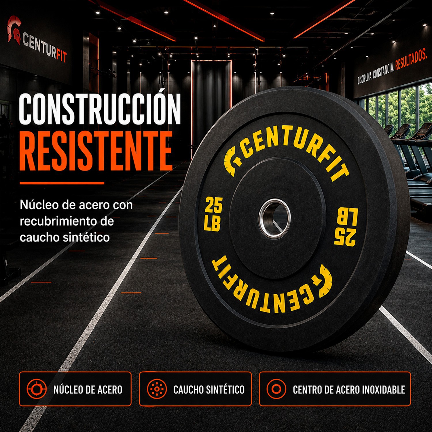 Par Disco Bumper Olimpico 25 Lb Centro Acero Caucho Crossfit Negro Centurfit image number null