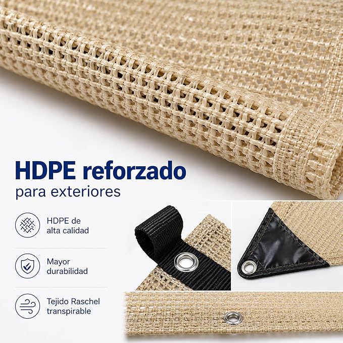 Bluelander Malla Sombra Raschel 6 &times; 4 m para Exteriores HDPE Color Beige, Protecci&oacute;n UV Malla Reforzada Resistente image number null