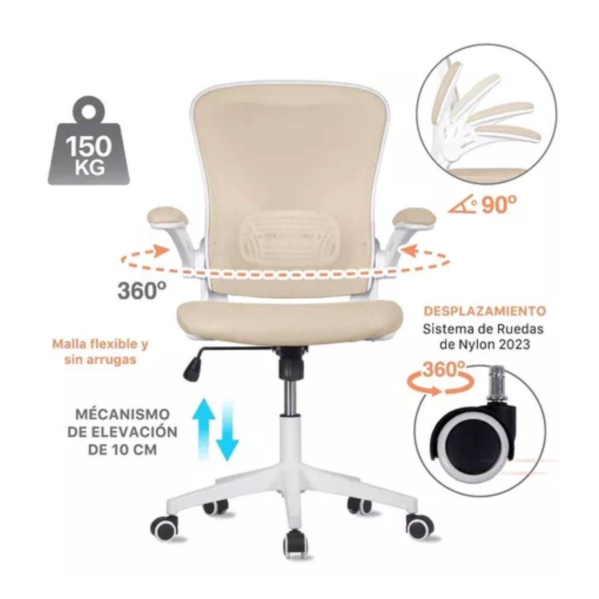 Silla Oficina Ejecutiva De Escritorio Ergon&oacute;mica Color Beige Champagne image number null