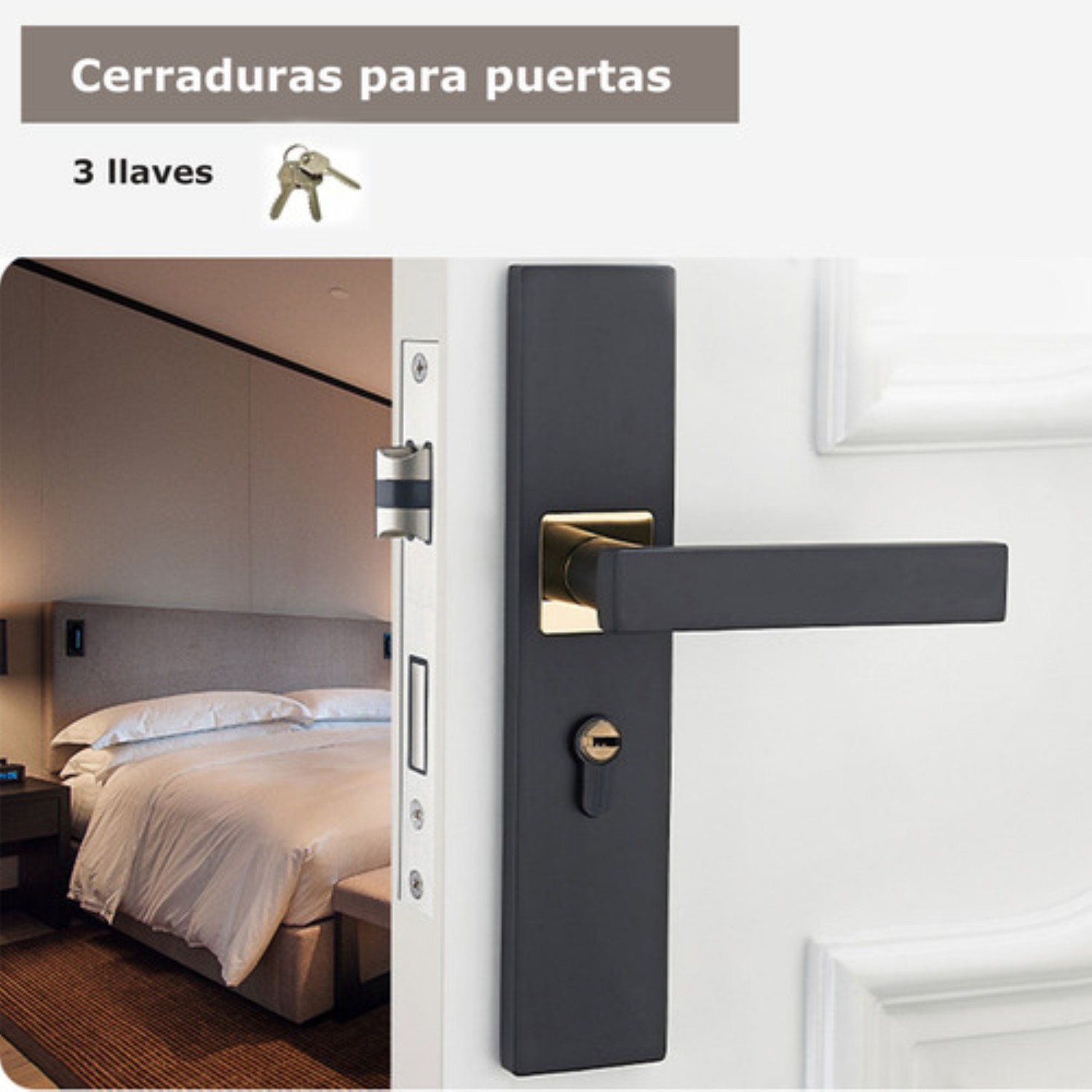 Cerradura manija para Puerta color Negro image number null