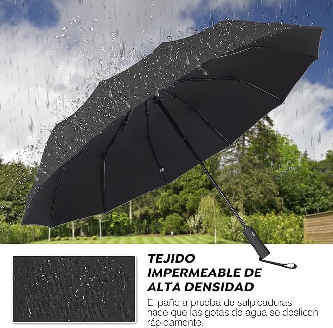 TERPORT Paraguas Plegable de la luvia y Sombrilla de protecci&oacute;n UV, Paraguas Plegable de bot&oacute;n de apertura y cierre autom&aacute;tico, Paraguas con 12 varillas, Ligero y compacto para usar de una sola mano, para hombres y mujeres. image number null