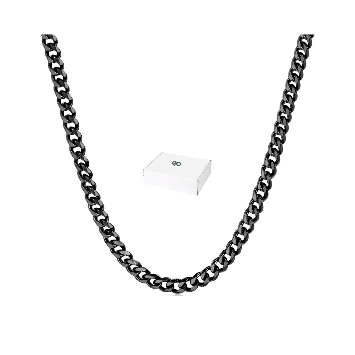 Collar Cadena Estilo Cubano Unisex Acero Inoxidable Negro 7mm-65cm image number null