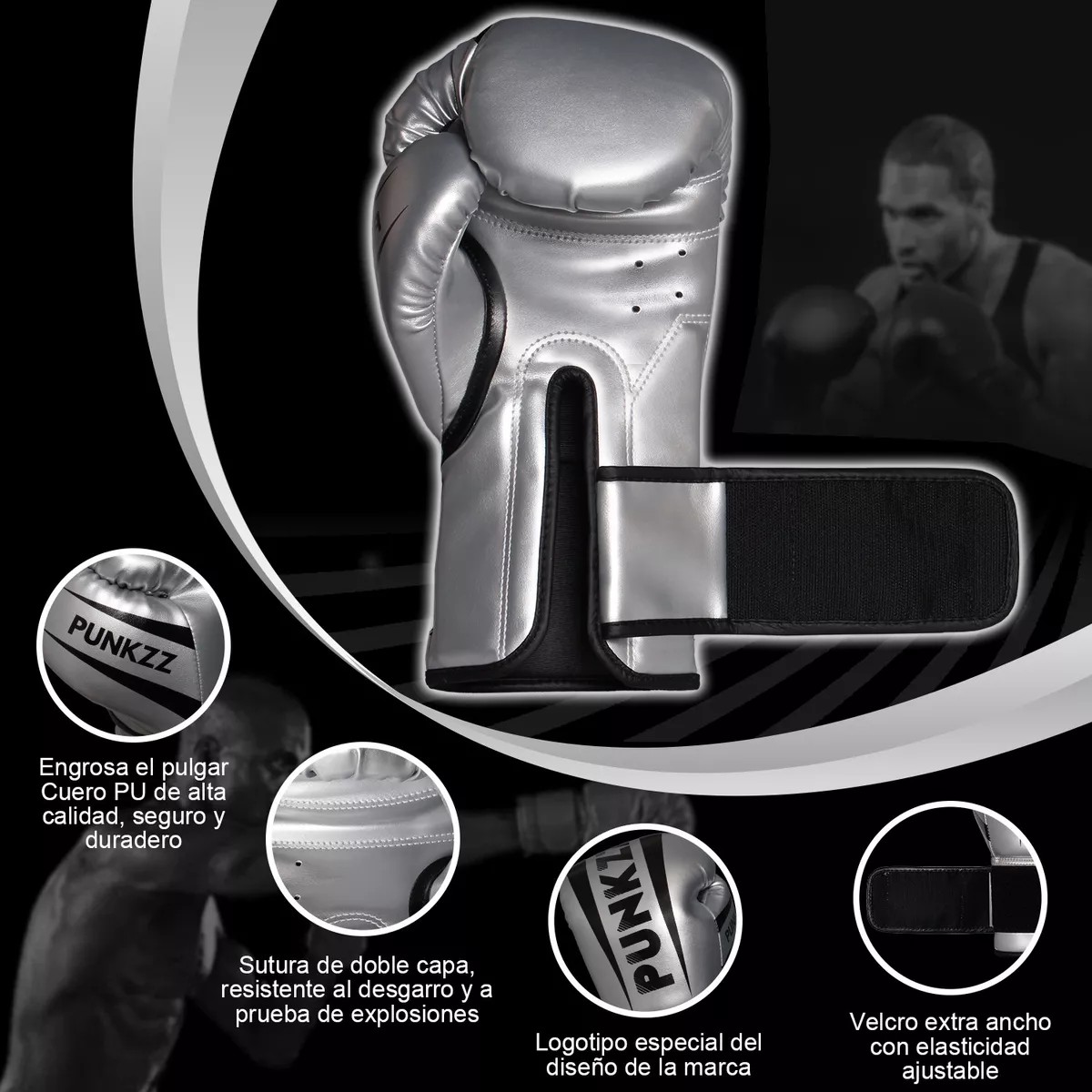 Guantes De Box Para Velcro Plata 16oz image number null