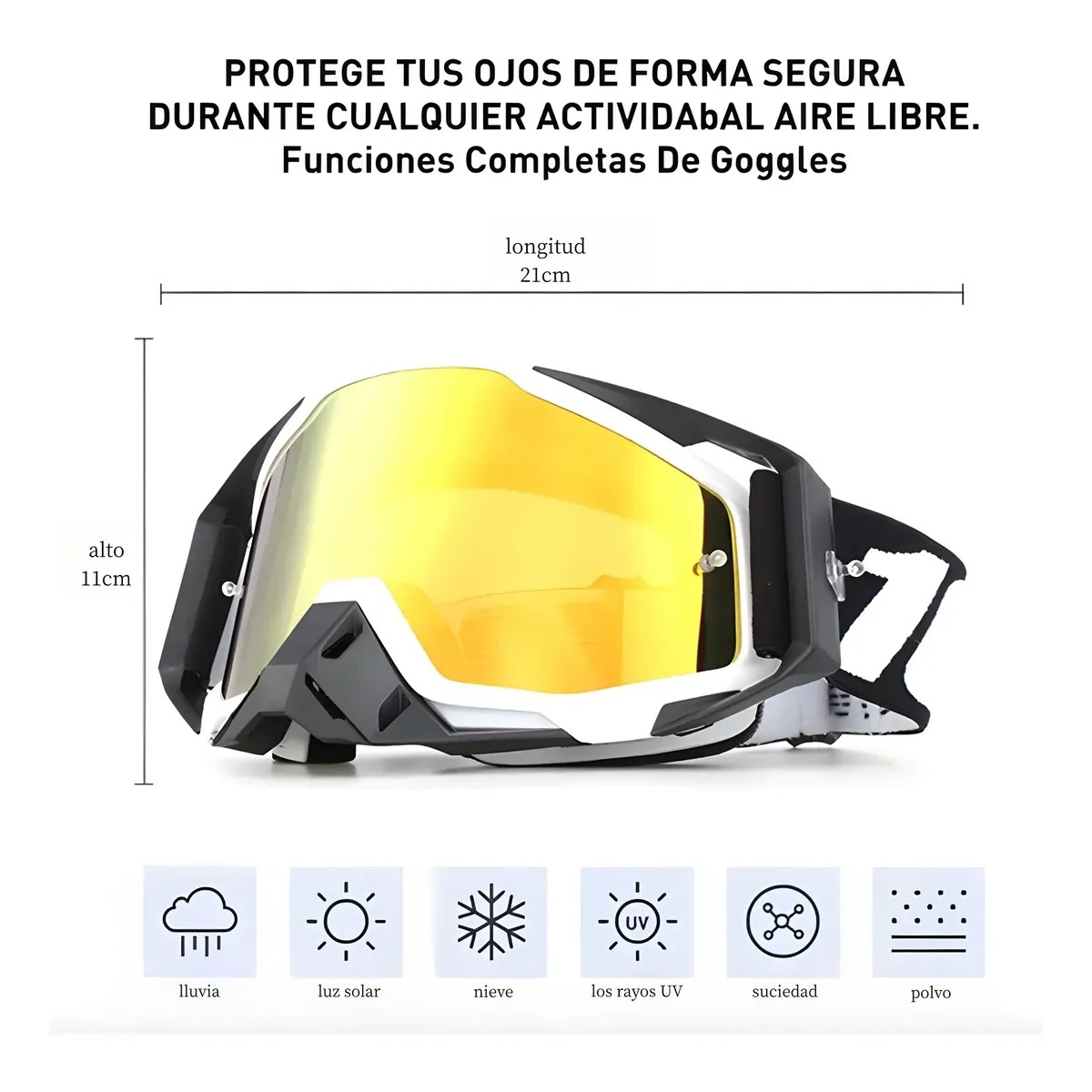 Goglesss Motocross Gafas De Esqu&iacute; Tacticos Anti Niebla Color del armaz&oacute;n:Negro-Blanco image number null