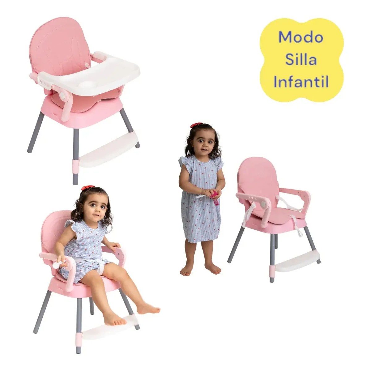 Silla Periquera Para Bebe Alta Plegable Port&aacute;til 3 En 1 Rosa image number null